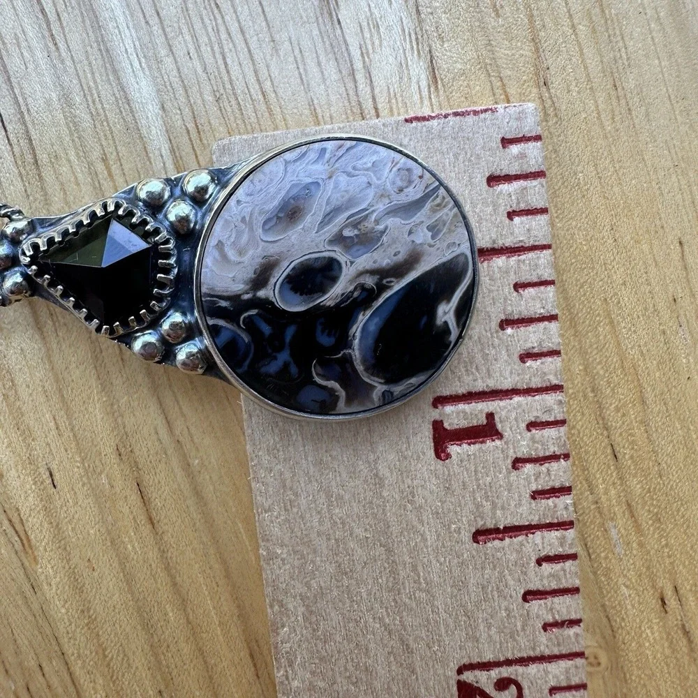 Cheri Rossman Pendant 1.75 Inch Petrified Palm Root Onyx 925 Sterling 11.2g‎ USA